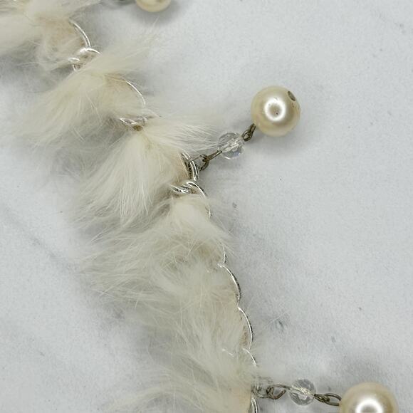 Beaded Faux Fur Woven Silver Tone Chain Link Belt One Size OS Boho ✨ - Picture 4 of 14